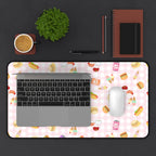 Pink gingham Foodie Picnic Snacks Desk Mat, Cute Food Pattern, light plaid Background