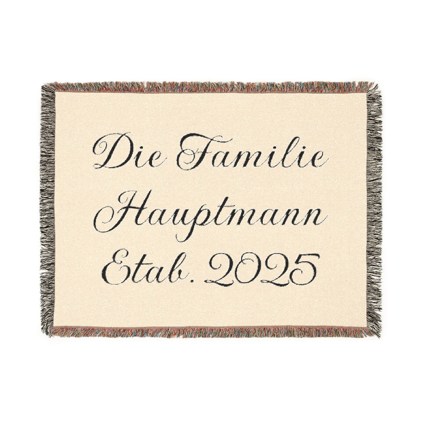 Personalisierte gewebte Familiendecke mit Namen und Jahr