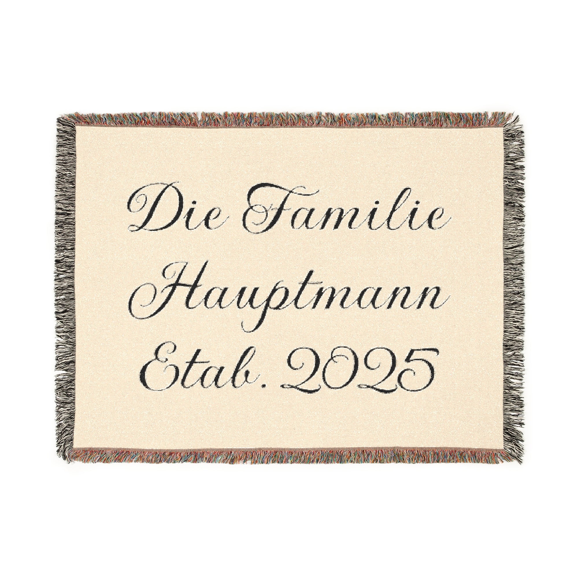 Personalisierte gewebte Familiendecke mit Namen und Jahr