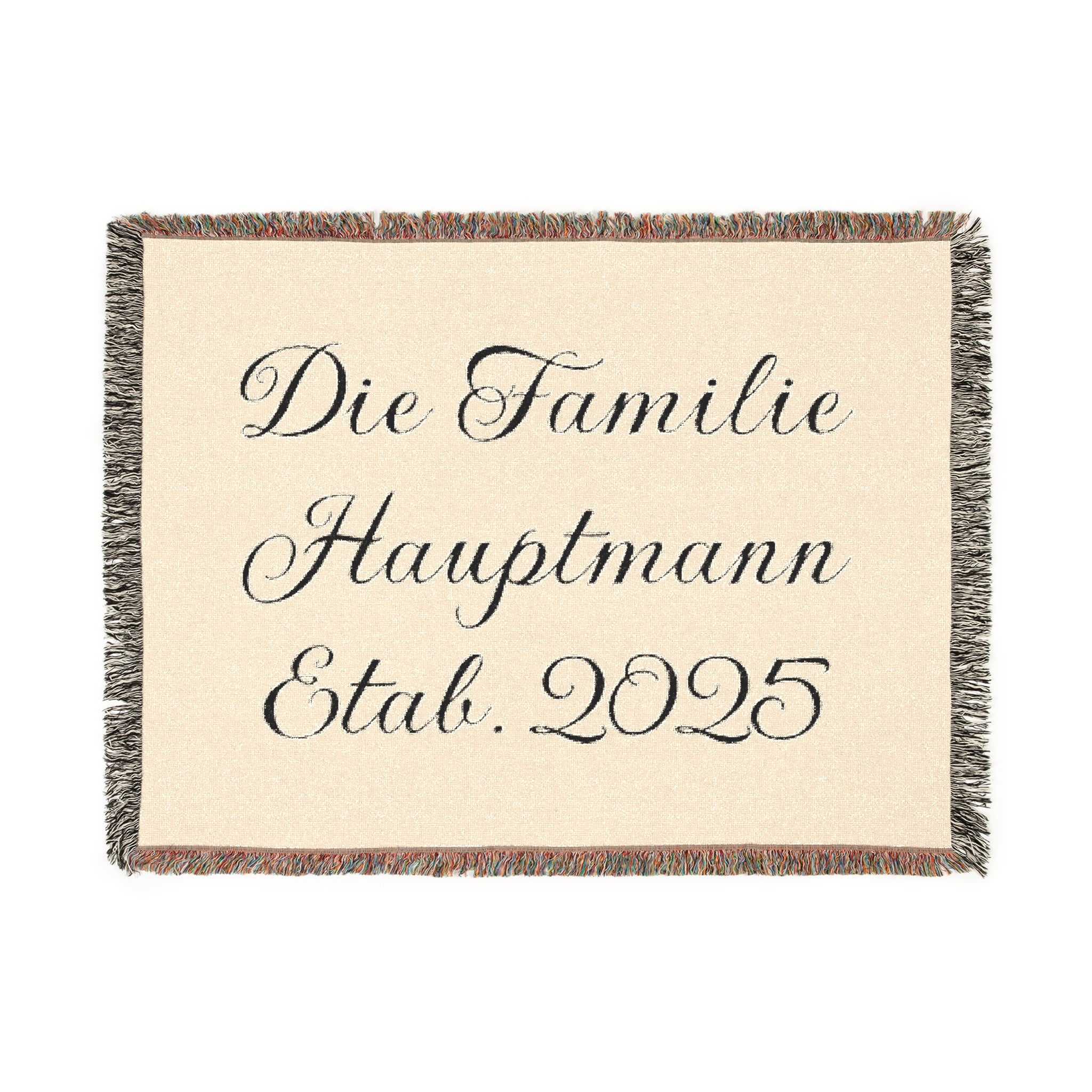 Personalisierte gewebte Familiendecke mit Namen und Jahr