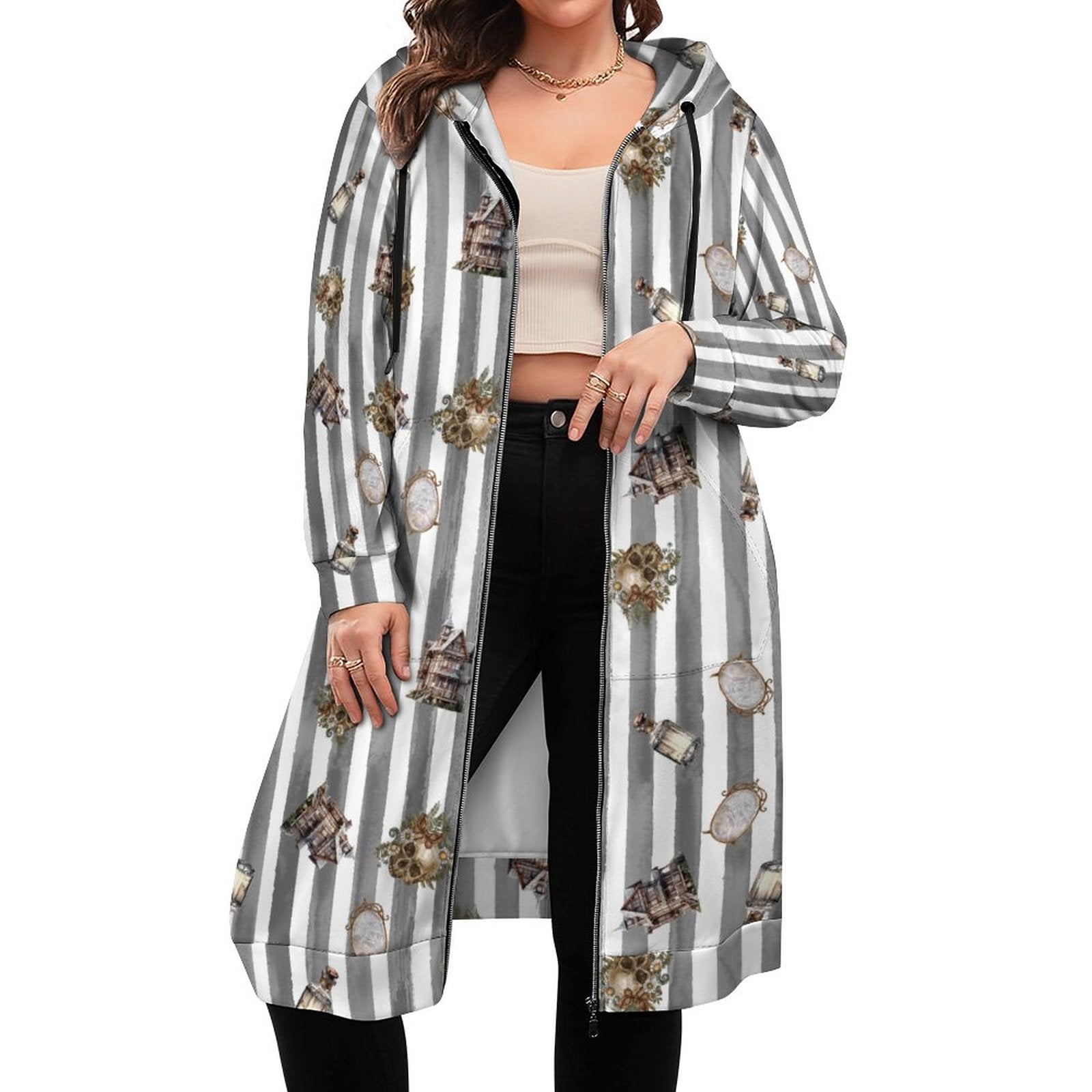 Spooky Vintage dark magic Halloween Full Zipper Long Sleeve Hoodie