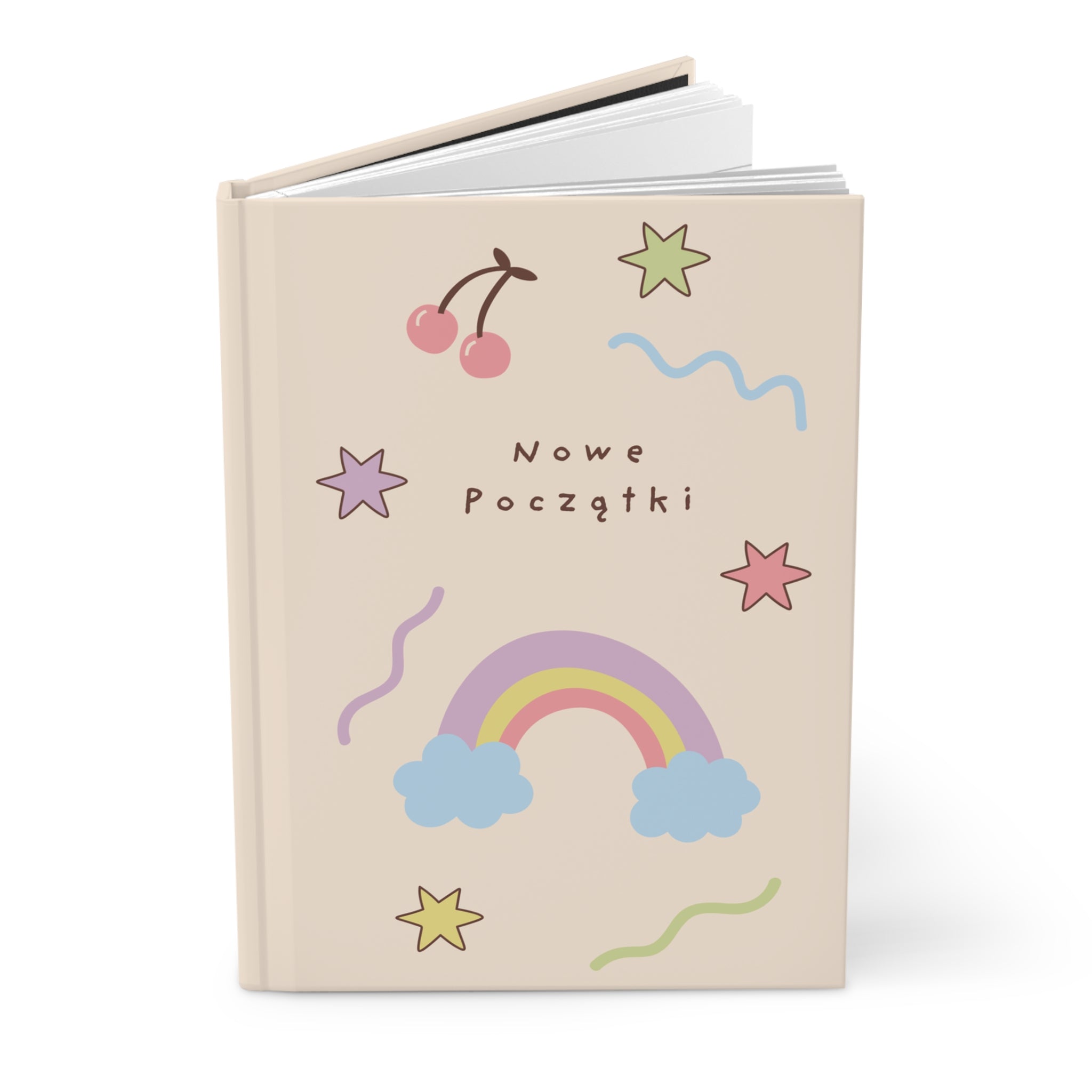 Nowe Początki (New beginnings) Polish Hardcover Journal, Pastel Rainbow & Cute Doodles for mindful journaling, back to school