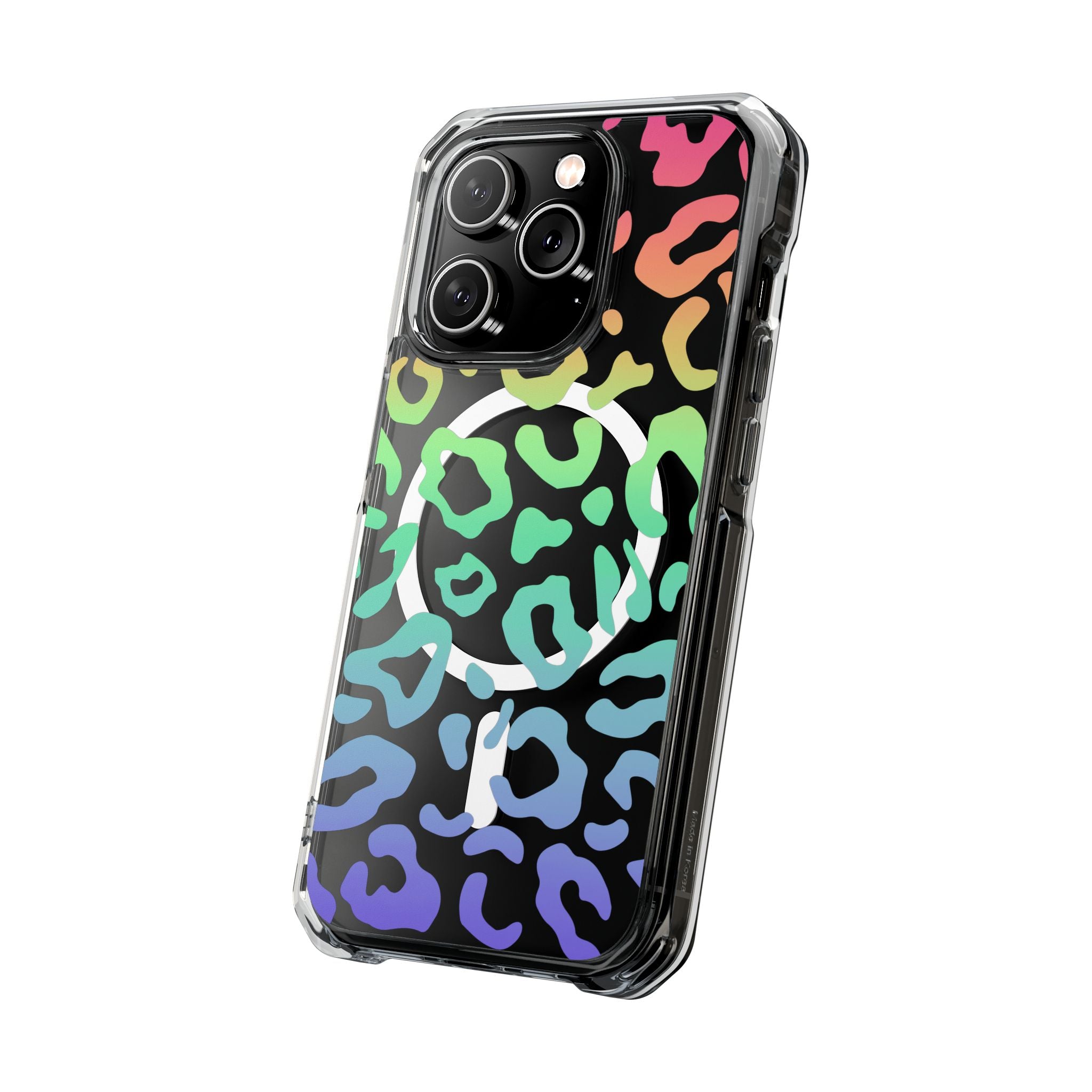 Bespattered Facade Bright Rainbow Leopard MagSafe Clear Impact Case