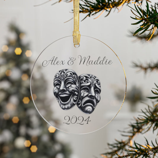 Customized theater masks ornament with couple names