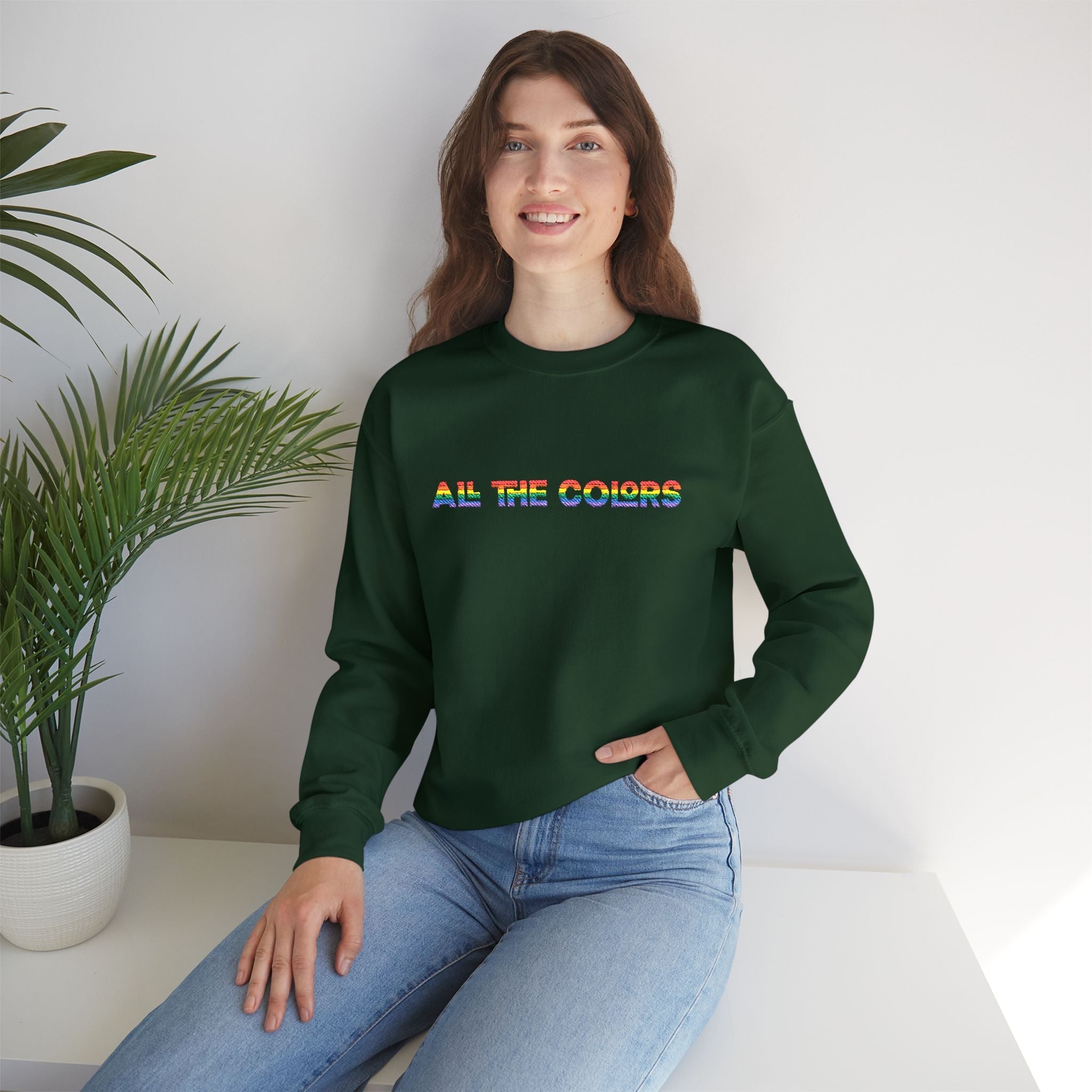 Bespattered Facade "All the Colors" Rainbow Embroidered Crewneck Sweatshirt