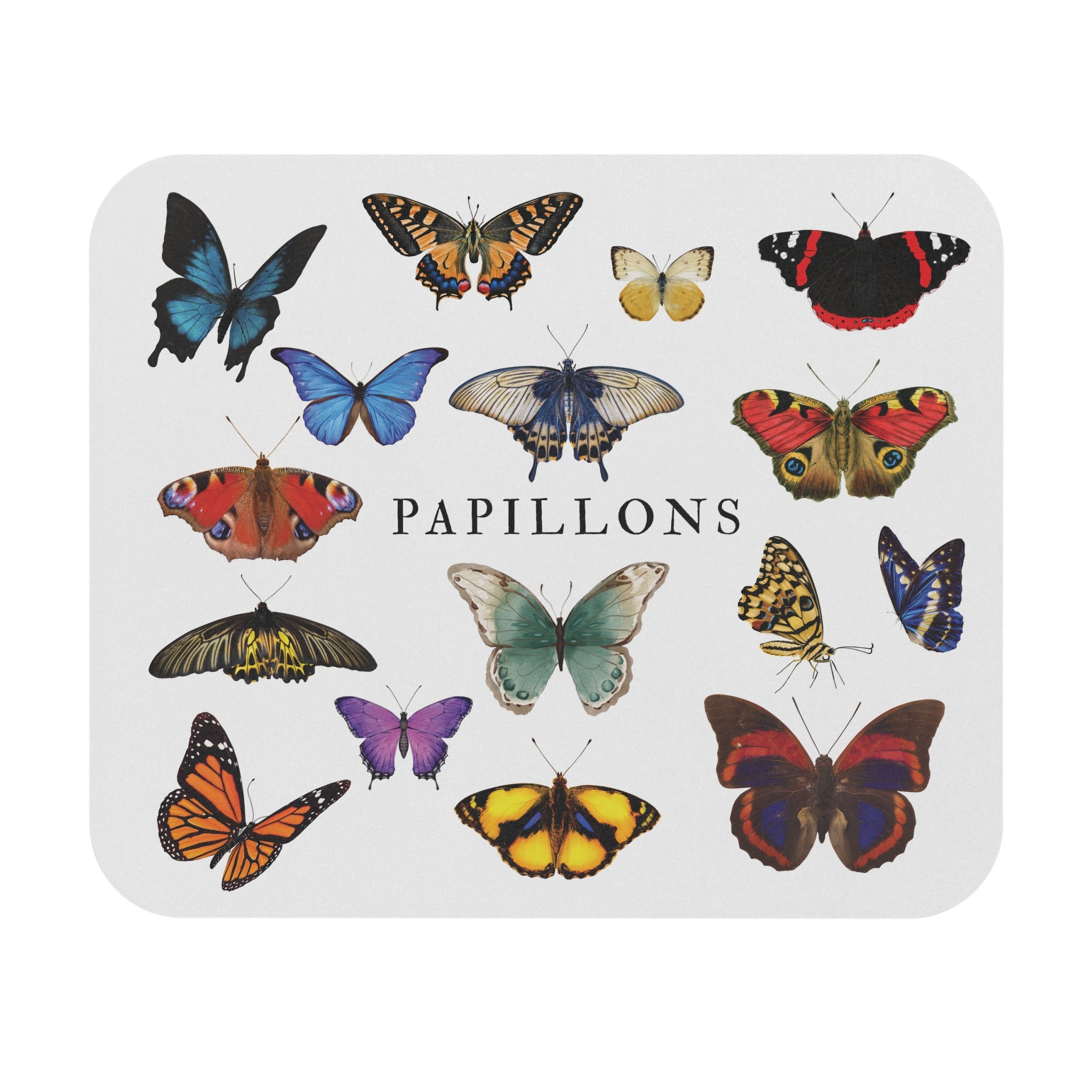 White French Papillons colorful Butterfly Mouse Pad – Vintage Botanical Desk Mat for French speakers