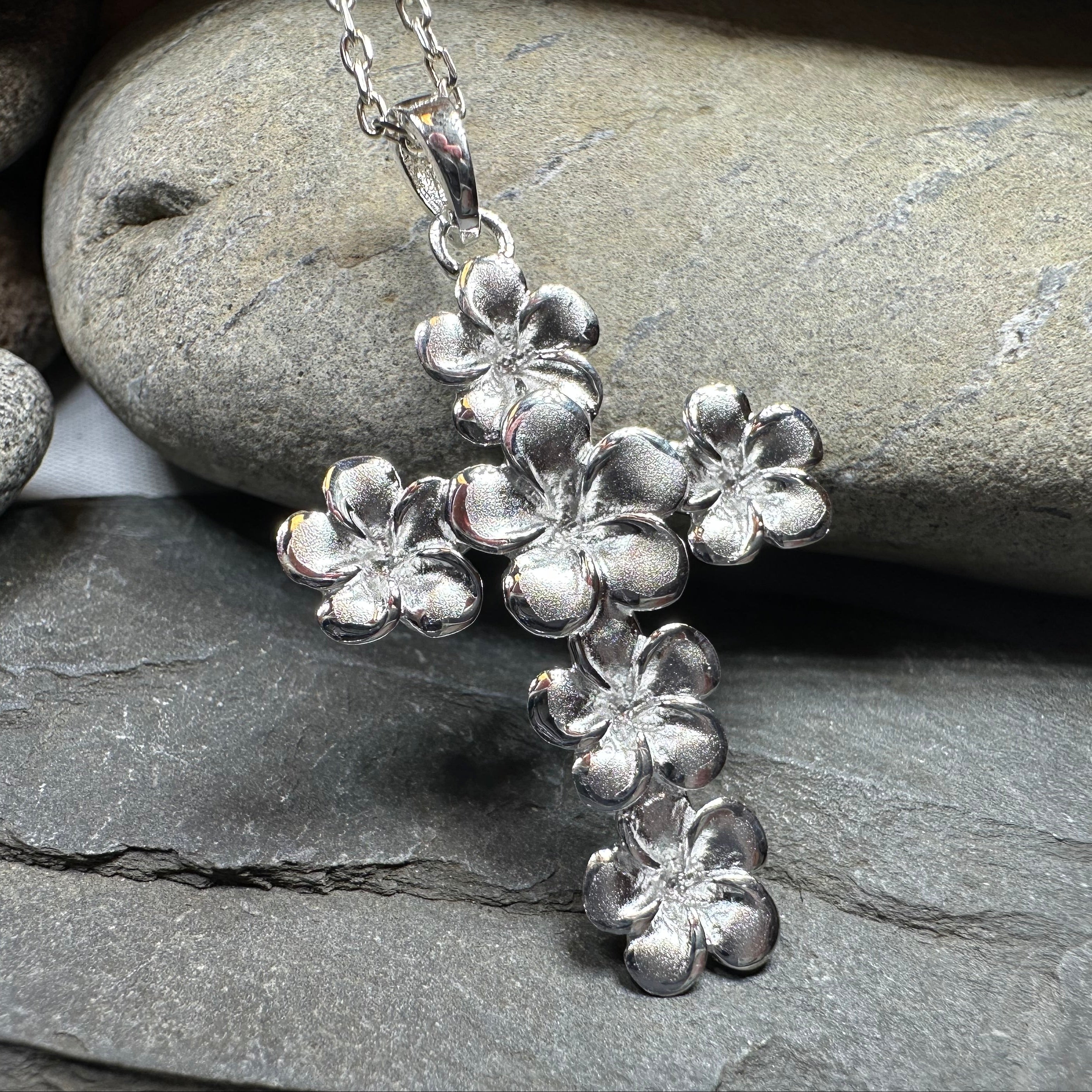 Plumeria Blossom Cross Necklace