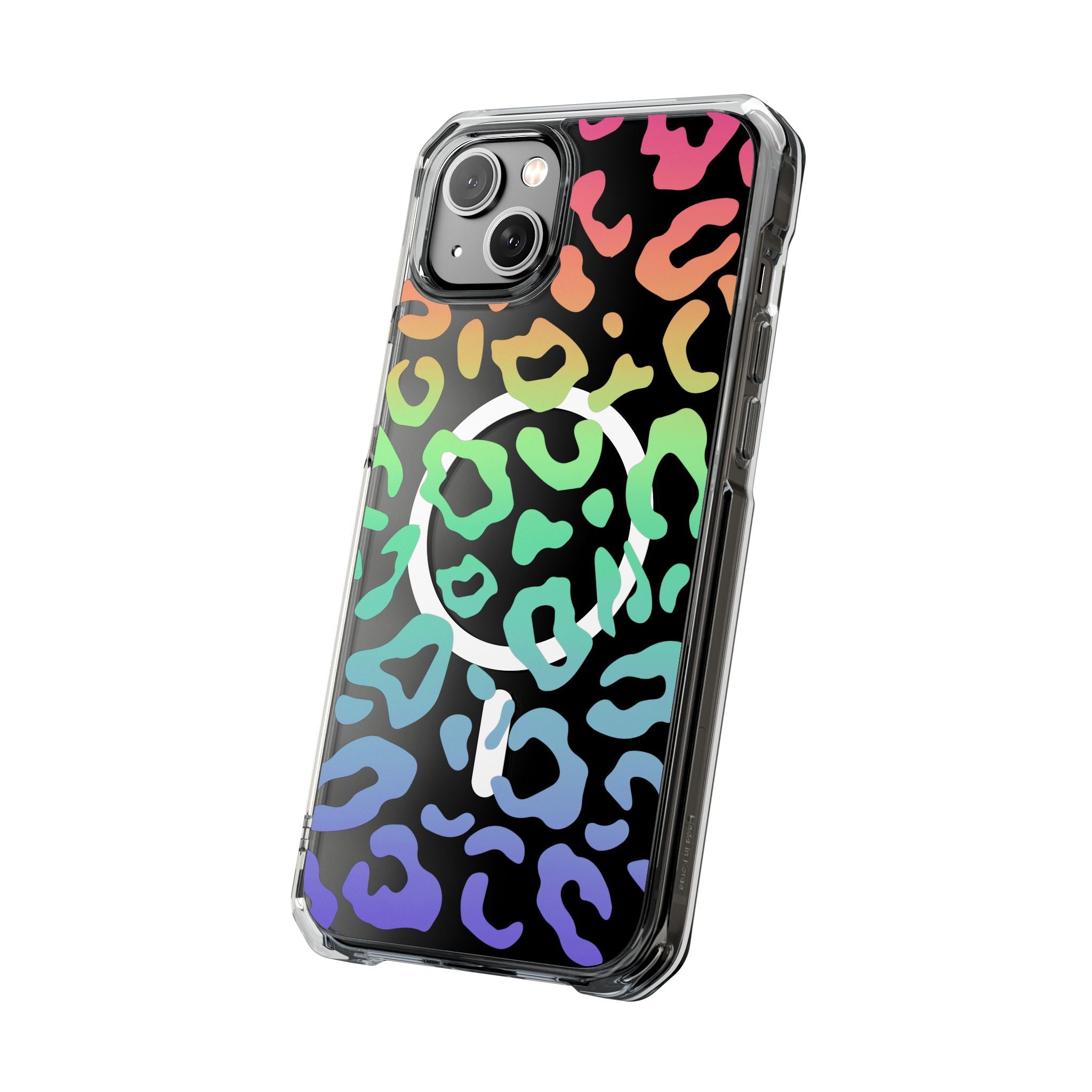 Bespattered Facade Bright Rainbow Leopard MagSafe Clear Impact Case