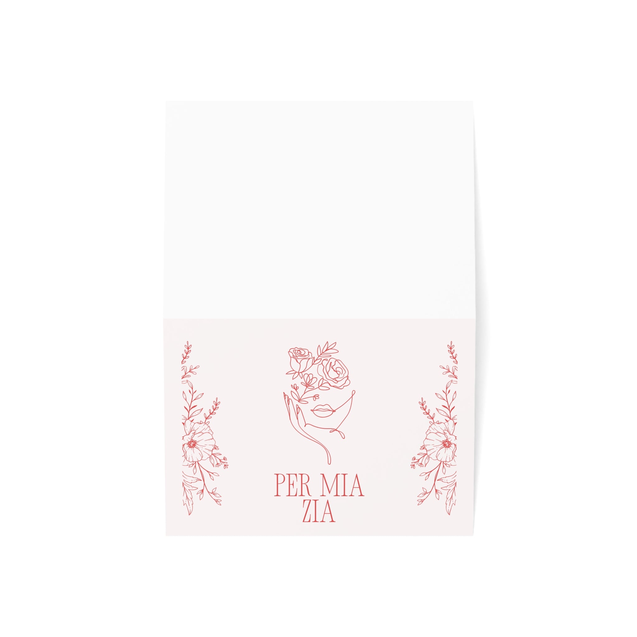Per Mia Zia Italian Aunt pink Greeting Card, Floral Line Art Card with envelope included, blank inside