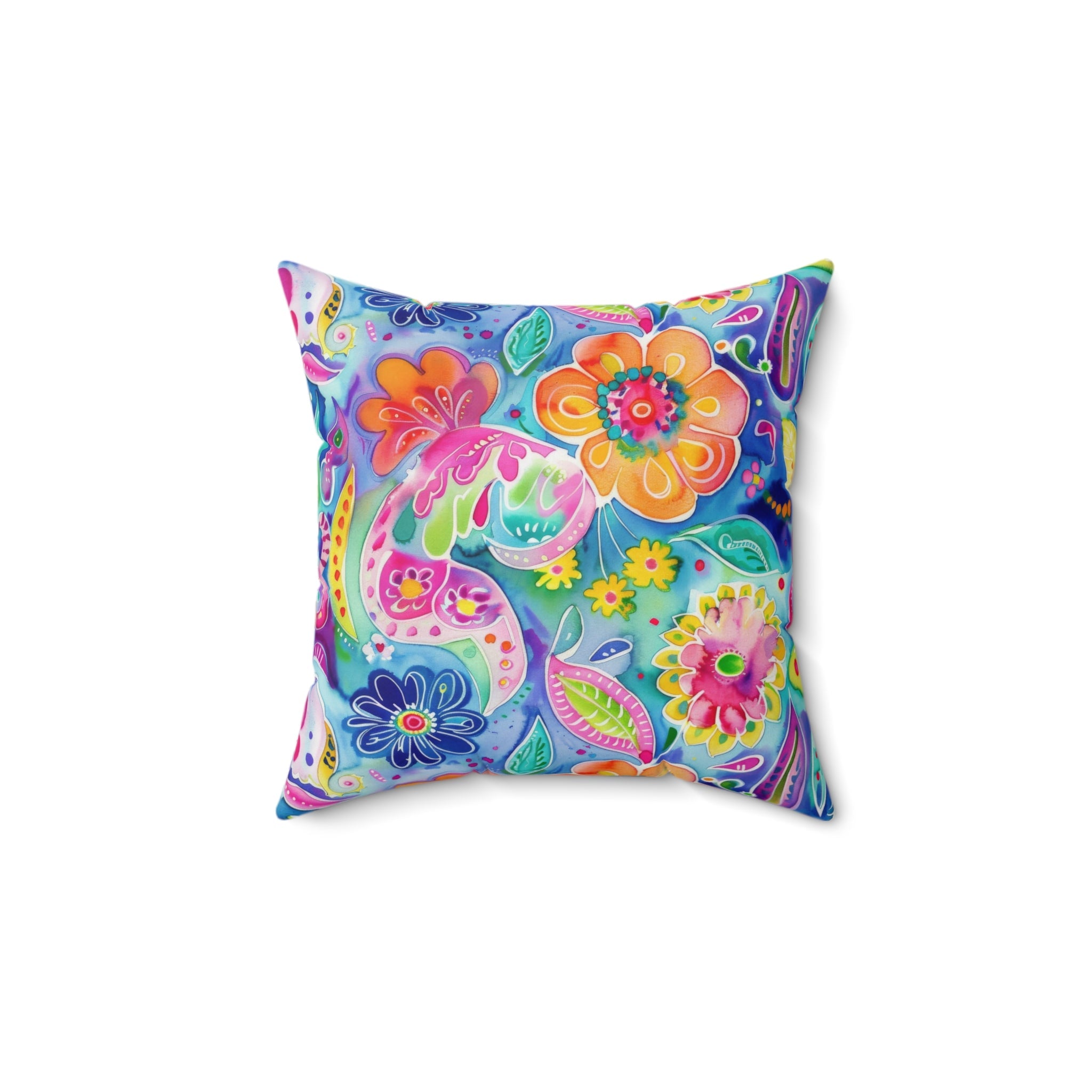 Bespattered Facade Colorful Florals Faux Suede Square Throw Pillow | 4 Sizes