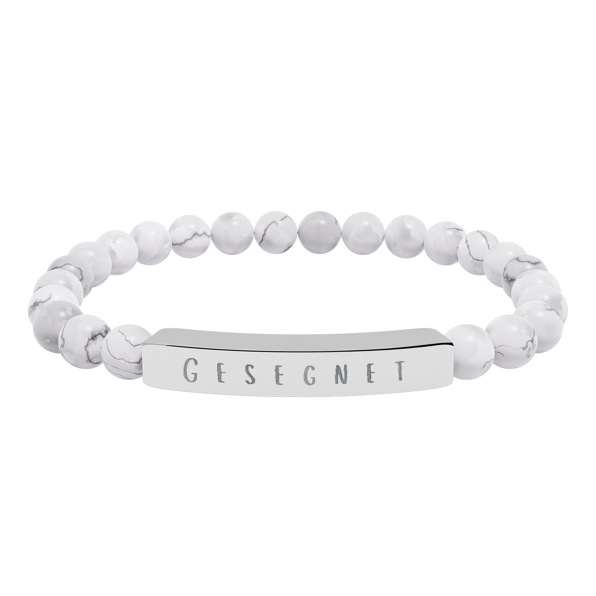 Gesegnet (Blessed) German Engravable Natural Stone Bar Bracelet — Stretch Gem Bead Bracelet