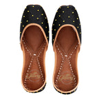Black Ethnic Punjabi Leather Jutti with Mini Pompom Thread Work | Women's Traditional Wear Mojari | Women Khussa Shoes | Indian Ballet Flats