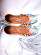 Grey Ethnic Punjabi Leather Jutti with Thread Work | Women's Indian Traditional Shoe Mojari | Indian Ballet Flats