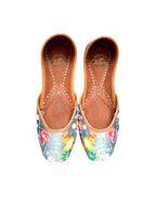 Grey Ethnic Punjabi Leather Jutti with Thread Work | Women's Indian Traditional Shoe Mojari | Indian Ballet Flats