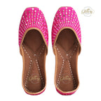 Fuschia Color Ethnic Punjabi Leather Jutti with Foil Mirror Work | Women's Indian Traditional Wear Mojari | Women's Khussa Shoes | Indian Ballet Flats