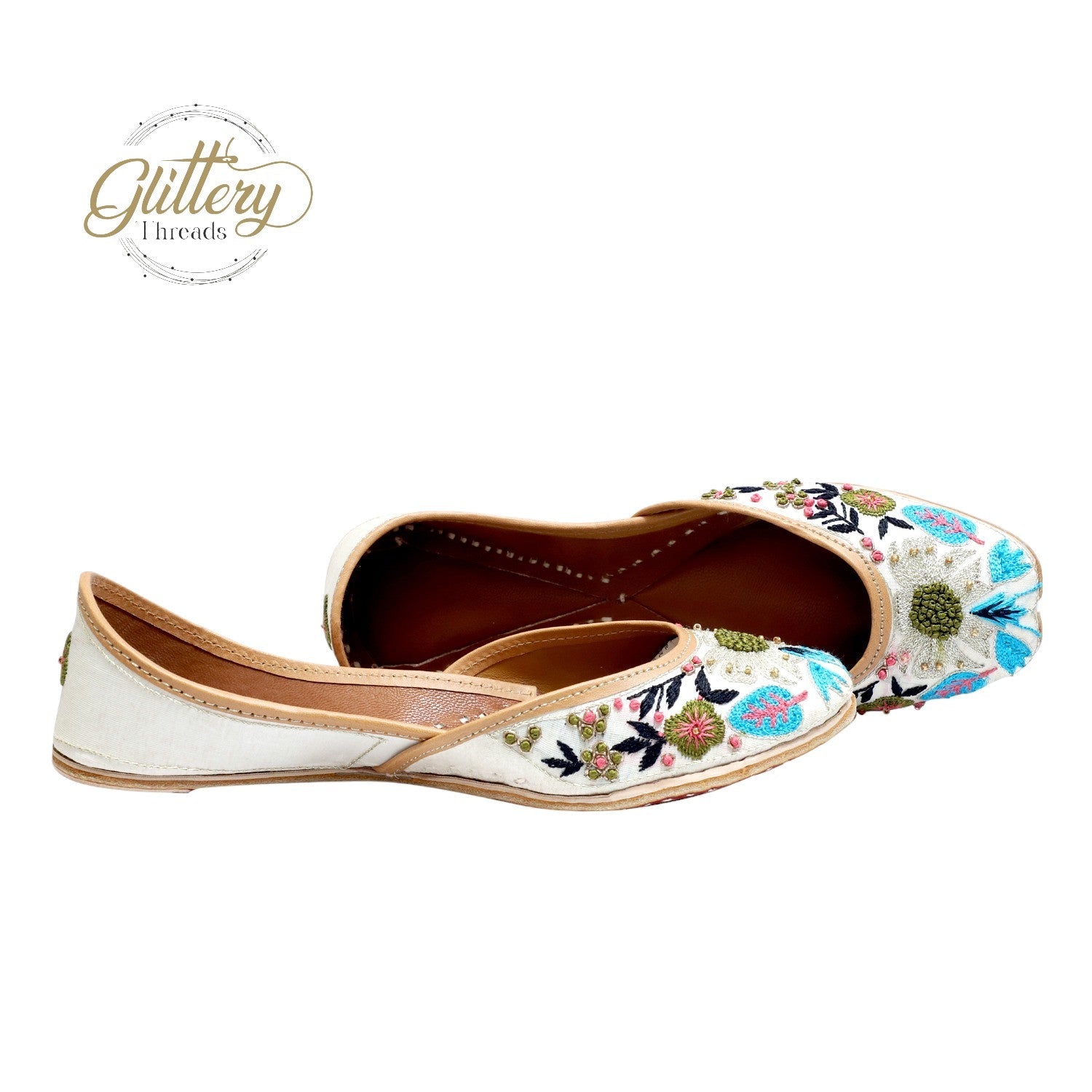 White Ethnic Punjabi Leather Jutti | Women'S Traditional Wear Mojari | Women Khussa Shoes | Indian Ballet Flats