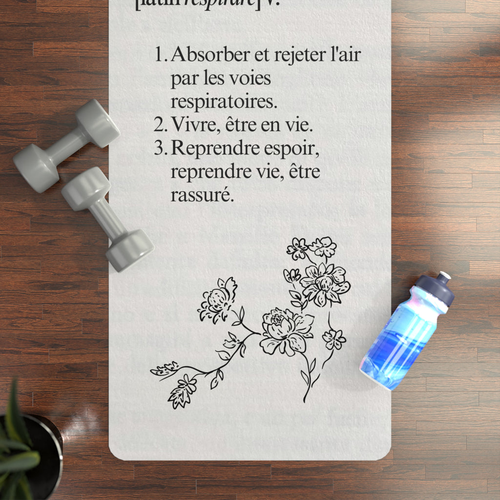 Respirer French Definition Floral Rubber Yoga Mat, Breathe floral Typography Mat