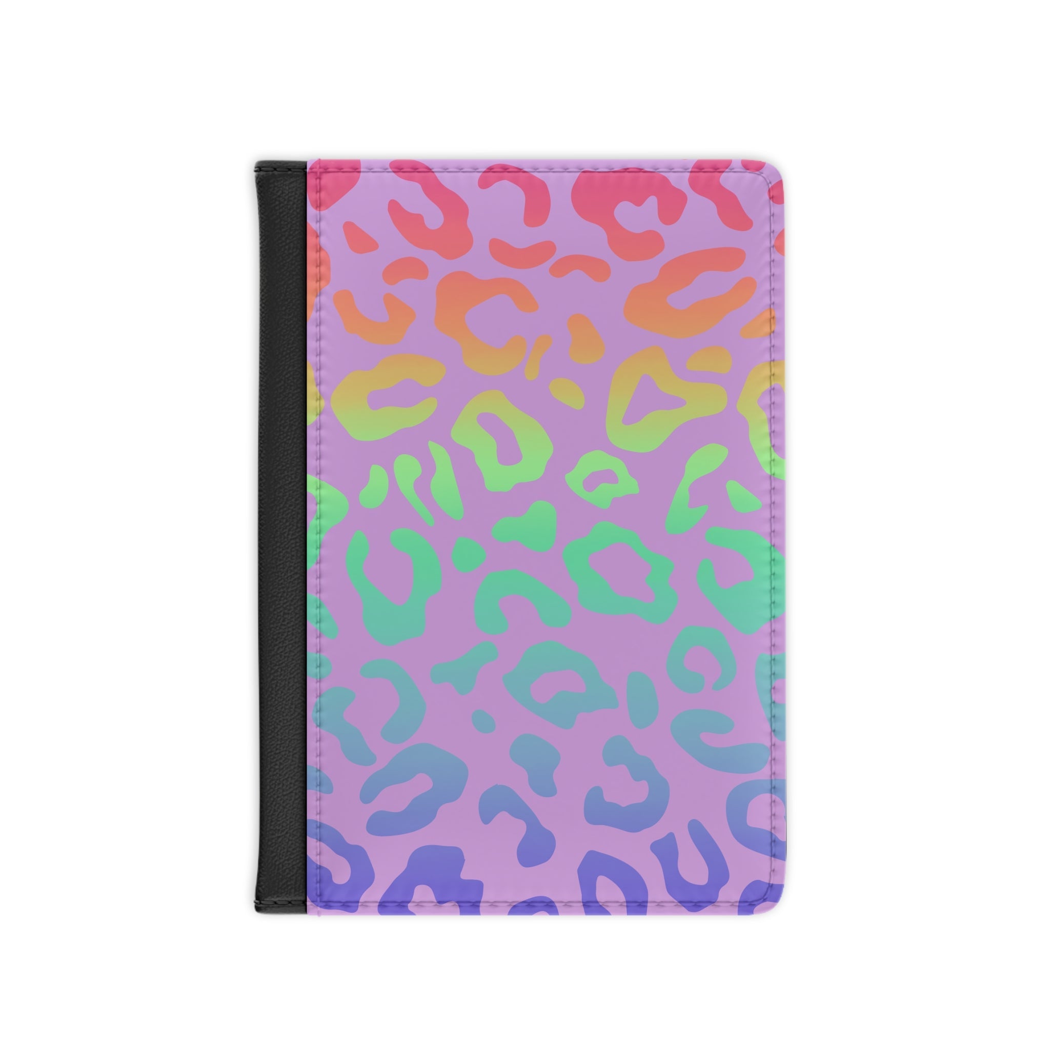 Bespattered Facade Rainbow Leopard Vegan Leather Passport Cover