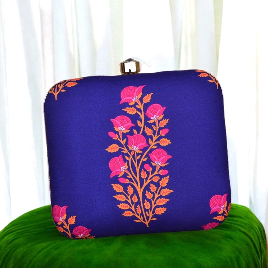 Exclusive Box Clutch with Pink Flower Print