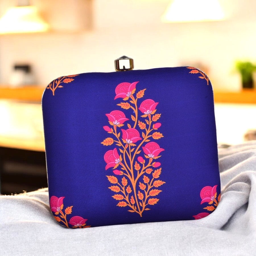 Exclusive Box Clutch with Pink Flower Print