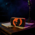 Indian Ethnic Designer Black & Orange Wooden Clutch with Portrait of Lord Krishna with Bansuri in Hand