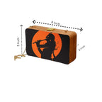 Indian Ethnic Designer Black & Orange Wooden Clutch with Portrait of Lord Krishna with Bansuri in Hand