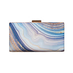 Indian Ethnic Designer Blue, White & Golden Marble Print Clutch