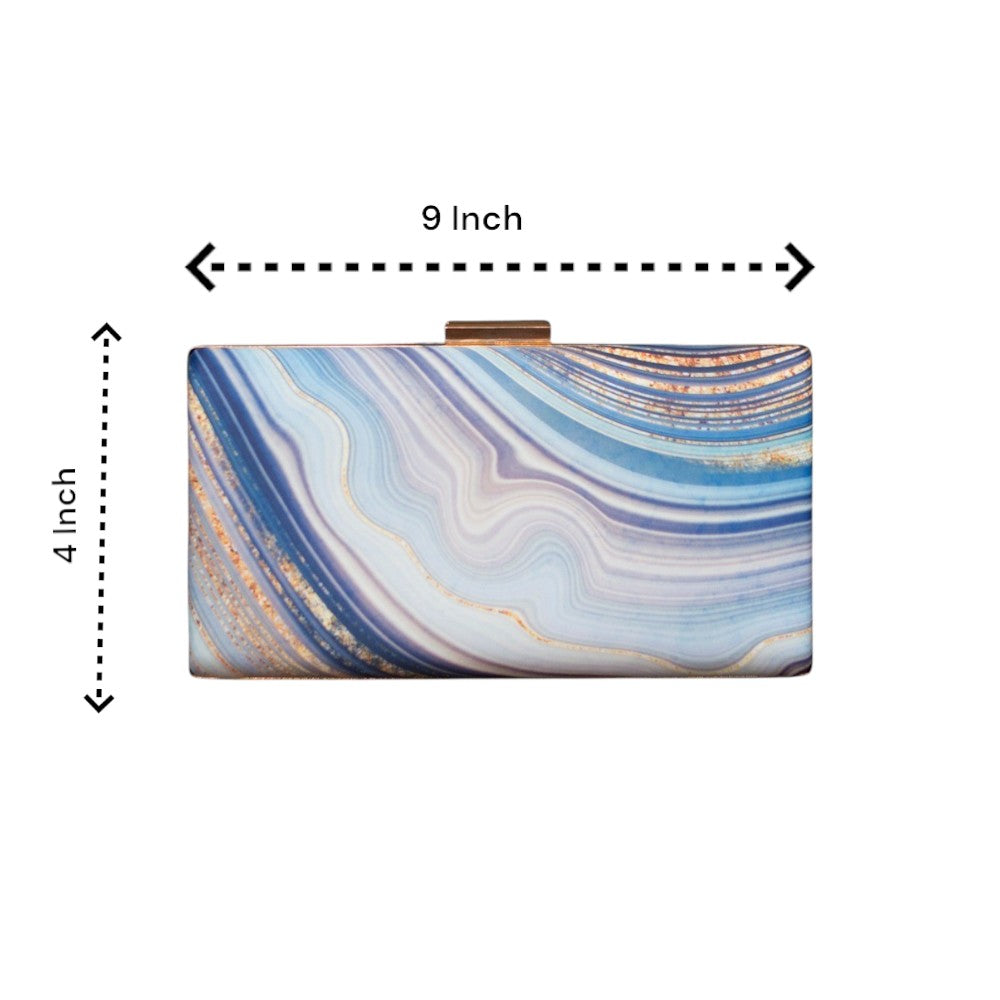 Indian Ethnic Designer Blue, White & Golden Marble Print Clutch