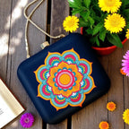 Indian Ethnic Designer Navy Blue Clutch with Orange & Blue Design