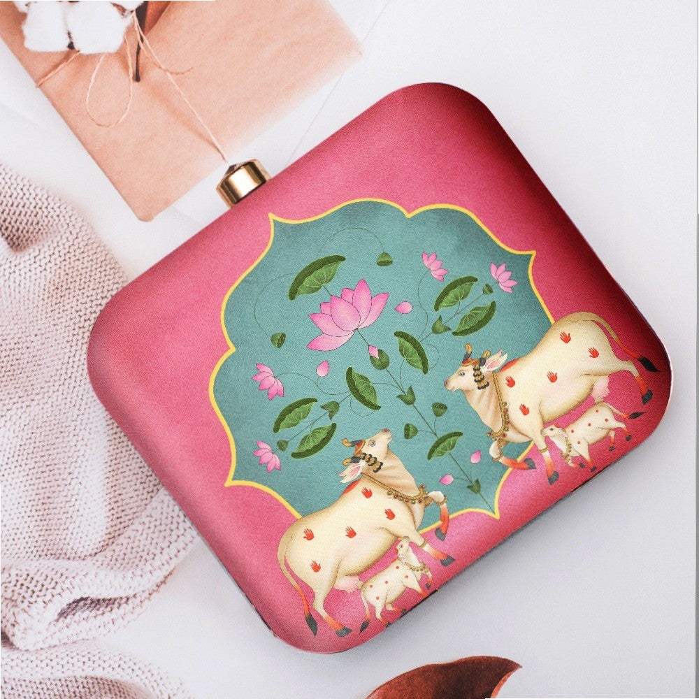 Exclusive Box Clutch with Pichawai & Calf Print