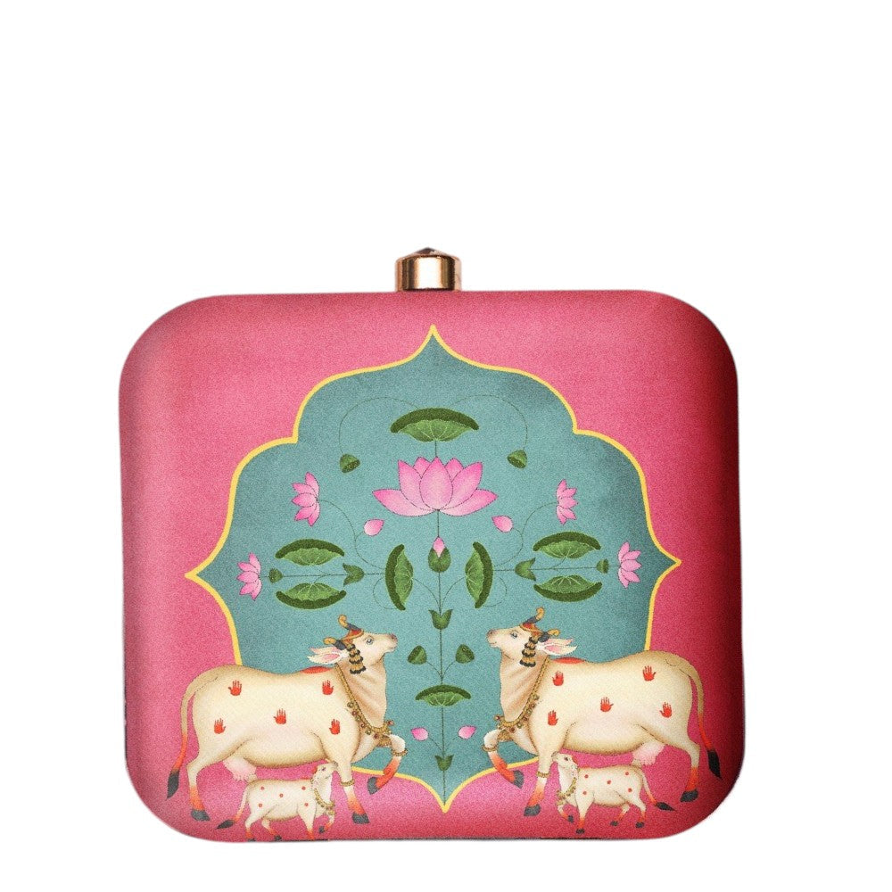 Exclusive Box Clutch with Pichawai & Calf Print