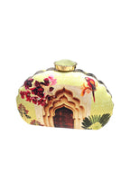Indian Ethnic Designer Yellow Clutch with Door Print & Unique Shape