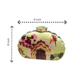 Indian Ethnic Designer Yellow Clutch with Door Print & Unique Shape