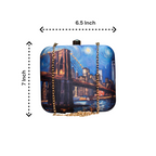 Designer Blue Clutch with NYC Portrait