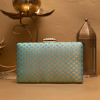 Indian Ethnic Designer Sea Green Zari Work Clutch