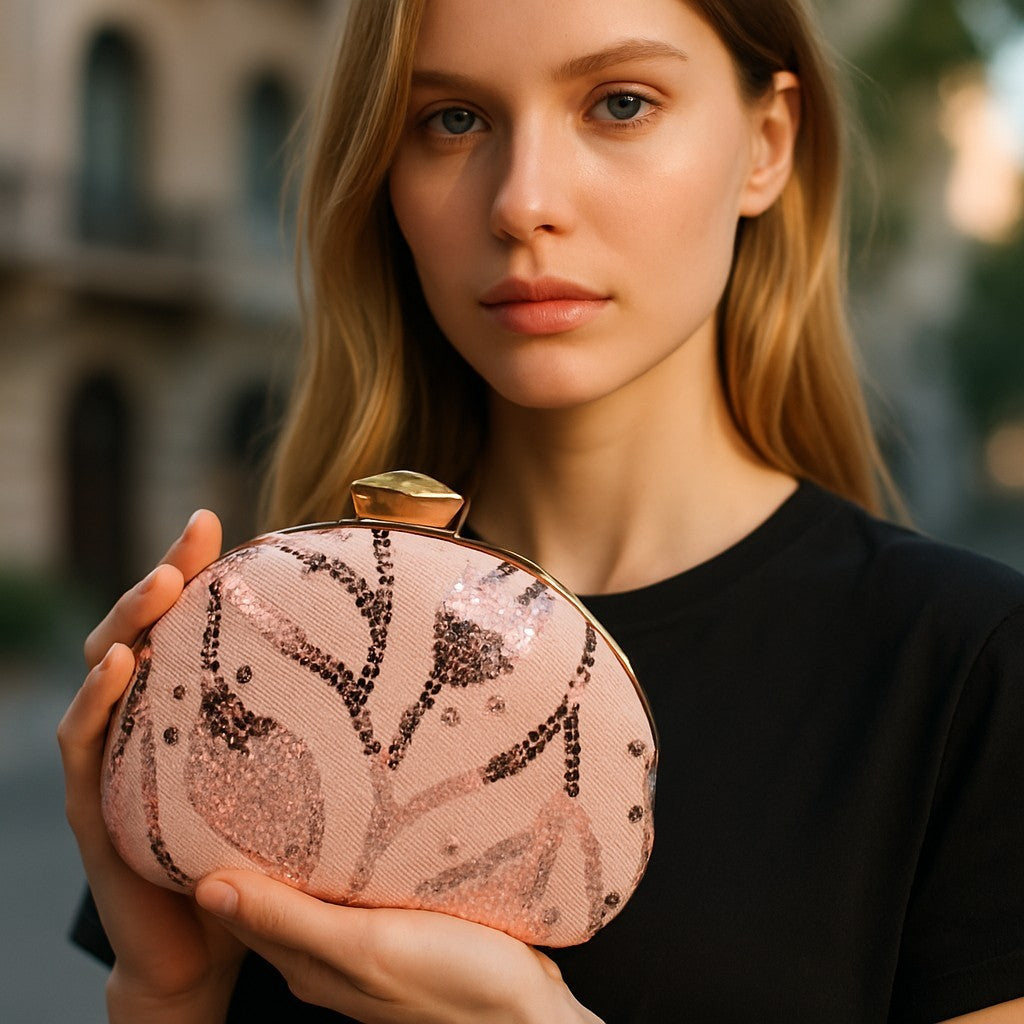 Indian Ethnic Designer Sequence Work Clutch with Unique Shape