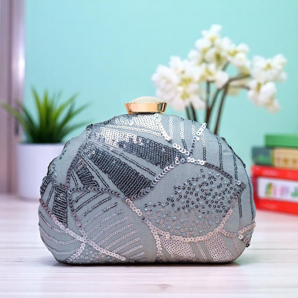 Indian Ethnic Designer Sequence Work Clutch with Unique Shape