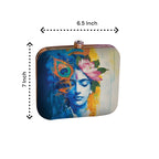 Indian Ethnic Designer Blue & Ivory Clutch with Krishna Portrait