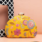 Exclusive Yellow Clutch with Floral Embroidery