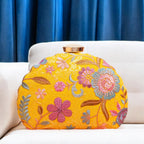 Exclusive Yellow Clutch with Floral Embroidery