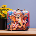 Indian Ethnic Designer Box Clutch with Lord Ganesha with Flower Design