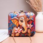 Indian Ethnic Designer Box Clutch with Lord Ganesha with Flower Design