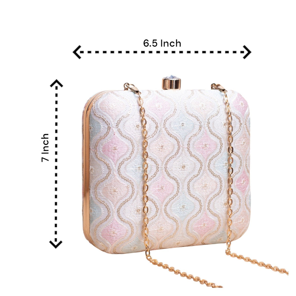 Indian Ethnic Designer White Chikankari Clutch with Wave Design