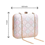 Indian Ethnic Designer White Chikankari Clutch with Wave Design
