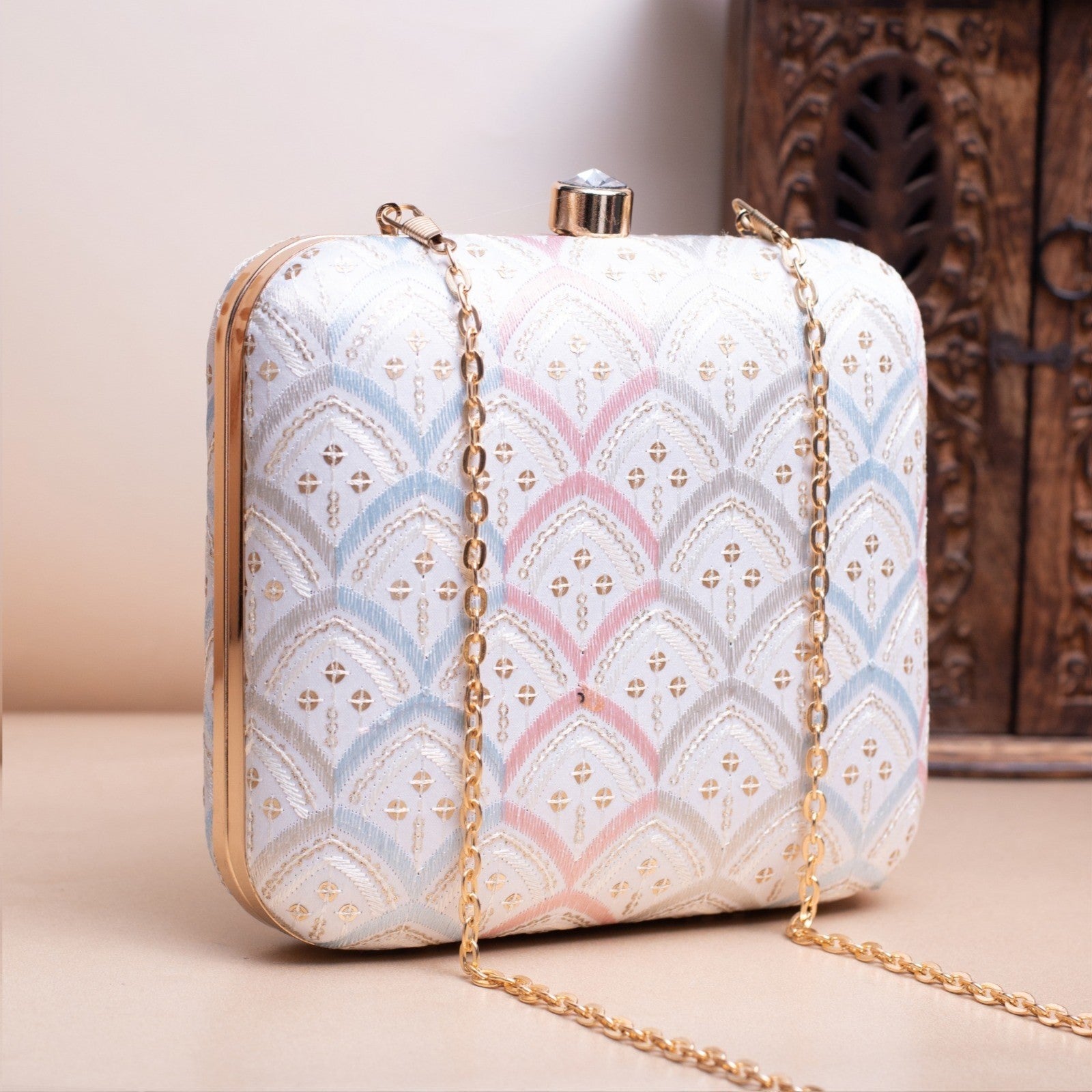 Exclusive White Chikankari Box Clutch