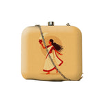 Indian Ethnic Designer Ivory Clutch with Portrait of Women with Dhunuchi