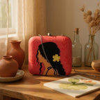 Indian Ethnic Designer Red Clutch with Portrait of Women with Curly Hair