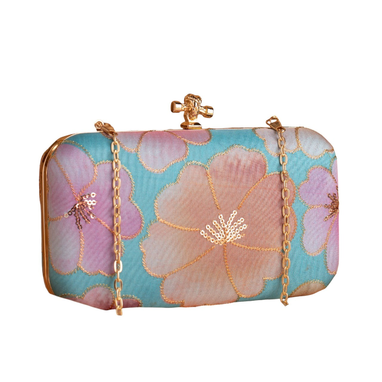 Indian Ethnic Designer Clutch with Ethnic Embroidery of Flower Design