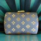 Exclusive Gray Clutch with Golden Zari Butti Design