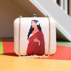 Lady in Red Sari with Flower in Long Hair Portrait Clutch